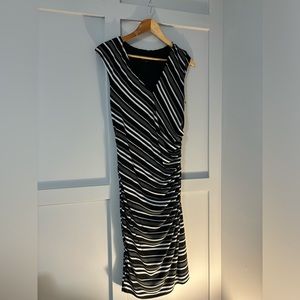 Y2K Black and White Ruched Midi Dress